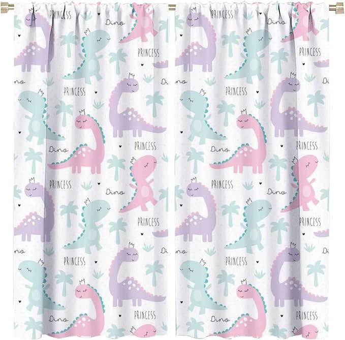 Kids Dinosaur Curtains for Boys Girls Bedroom Decor Cartoon Dino Colorful Cute Funny Animal Wildlife Printed Blackout Rod Pocket Window Drapes for Baby Nursery Playroom W21xL54in 2 Panels