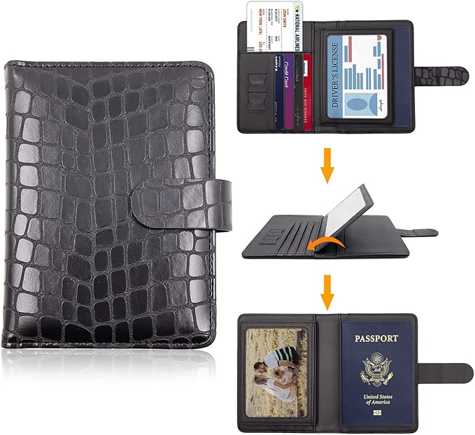 Melsbrinna Rfid Passport Holder for Travel women/Men, Cute Passport Wallet Rfid Blocking Card Slots, Rfid Passport Cover/CaseTravel Wallet, Passport Book Holder (1, Black2)