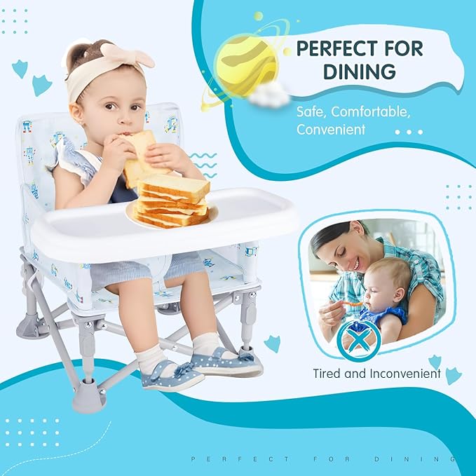 Portable Baby Booster Seat with Tray, Toddler Booster seat for Dining, Camping, Travel, Baby Beach Chair 6 Months to 3 Years Old Indoor Outdoor Use CH2405