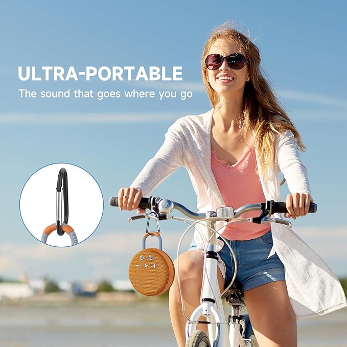 MusiBaby Travel-Ready Mini Speaker – Bluetooth 5.3, Rugged Waterproof Build, Strong Bass for Hiking Trails, Biking Loops, Back-to-School or Holiday Gifting (Yellow)