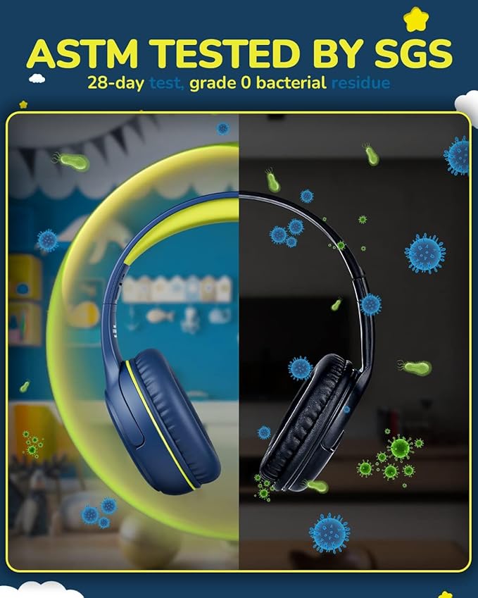 Kids Headphones Wired Toddler Headphones with Microphone - Over-Ear Headphones, 85/94dB Volume-Limiting, 3.5mm Jack Foldable On-Ear Design, Safe Comfortable for Boys Girls Learning Entertainment Black