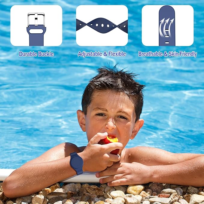 R-fun Waterproof for Air Tag Bracelets [2 Pack] Compatible with Apple Air Tag Finders with Soft Silicone,Anti Lost GPS Item Finders Case Cover,Night Blue/Red