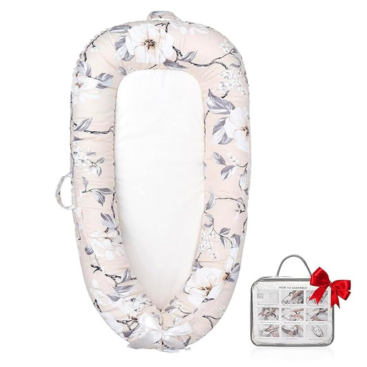 Baby Lounger | Organic Cotton Infant Lounger | Reversible, Adjustable & Portable Floor Lounger | Soft, Breathable, Washable Cover