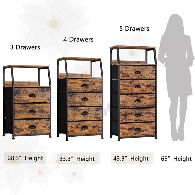 Furnulem Tall 5 Drawers Dresser, Vertical Storage Tower Fabric Dresser - Image 7