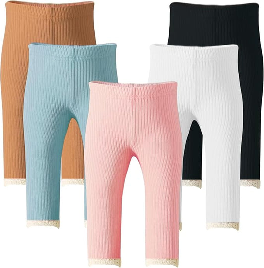 Newborn Toddler Baby Girl Pants Leggings Ribbed Straight Flare Infant Girl Pants Leggings Bell Bottoms 5 Packs