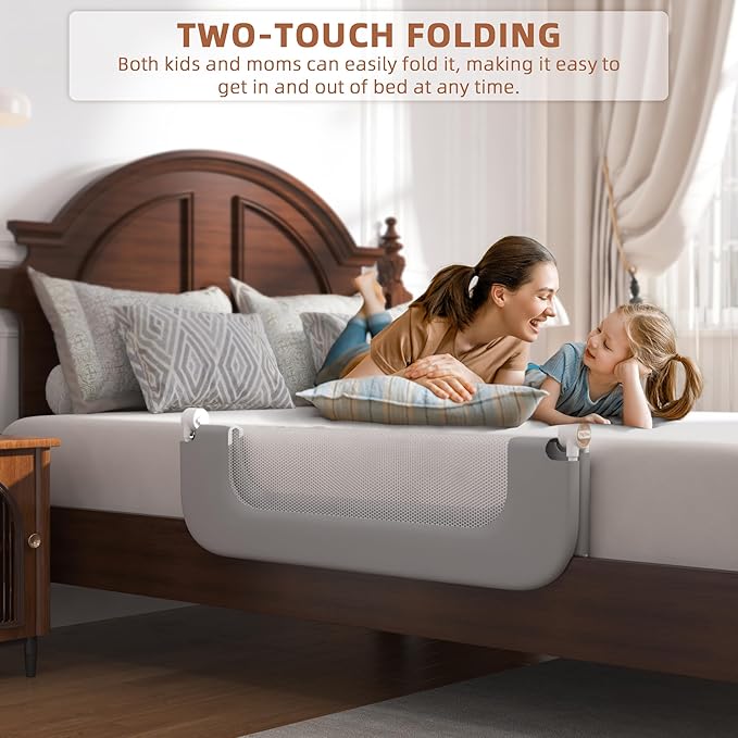 Bed Rail for Toddlers, Baby Bed Rail Guard for Kids, Toddler Bed Rails with Reinforced Anchor Fit, Height Adjustable & Foldable Bed Rail Guard for Twin, Full, Queen & King Beds (Grey, 32IN)