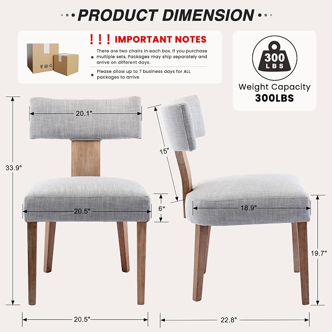 HNY Set of 4 Mid Century Modern Dining Chairs, Farmhouse Linen Fabric - Image 2