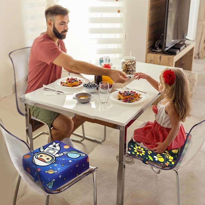 Toddler Booster Seat for Dining Table, Portable Booster Seat for Kitchen Chair, 4 Inch High-Density Foam Cushion with Adjustable Safety Straps and Non-Slip Bottom, Perfect for Kids Travel and Daily