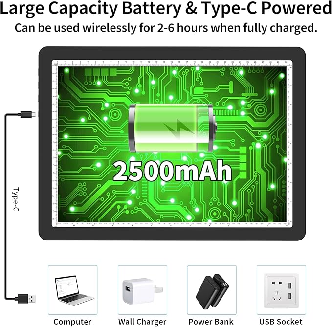 TOHETO Rechargeable A4 Light Board with Stand, Super Bright Magnetic Light Pad with Side Buttons, Wireless Light Box for Tracing and Drawing, Cordless LED Light Table for Diamond Painting, Sketching