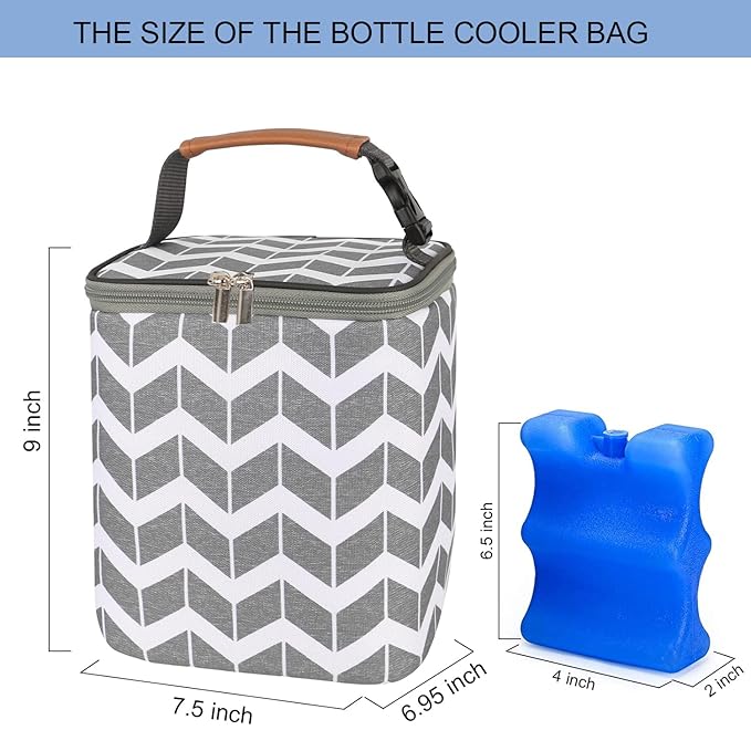 BreastMilk Cooler Bag with Ice Pack Fits 4 Baby Bottles Up to 9 Ounce, Large Baby Bottle Bag Fits for Nursing Mom Daycare