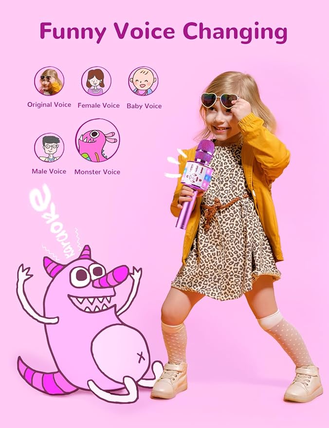 Amazmic Toys for Girls, Kids Karaoke Microphone Toddler Microphone for Kids with Lights, Birthday Gift for Girls, Boys Toy Age 3 4 5 6 7 8+(Light Purple)