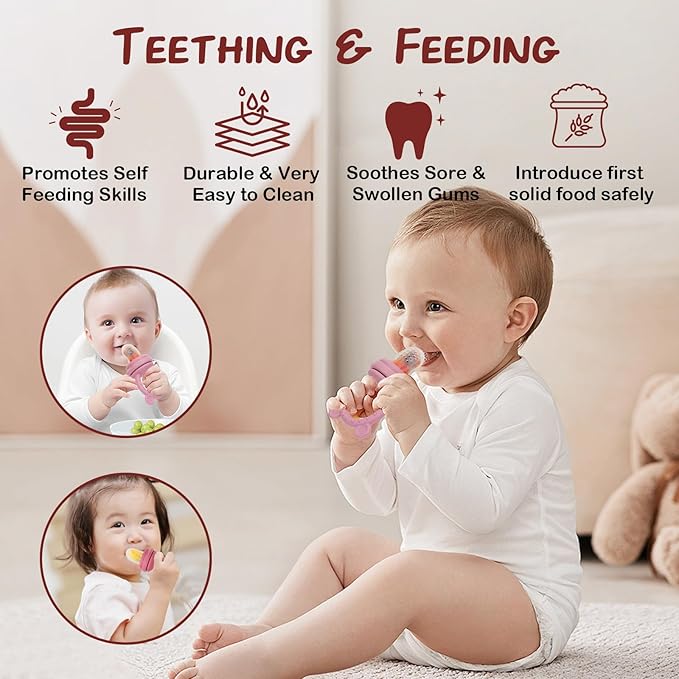 Baby Breastmilk Popsicle Molds & Baby Fruit Feeder (6 Pack), WAJIAYON Baby Food Freezer Tray Storage Containers, Silicone Teething Pacifier Feeder and Teether for Babies,Moss and Fawn Baby Feeder