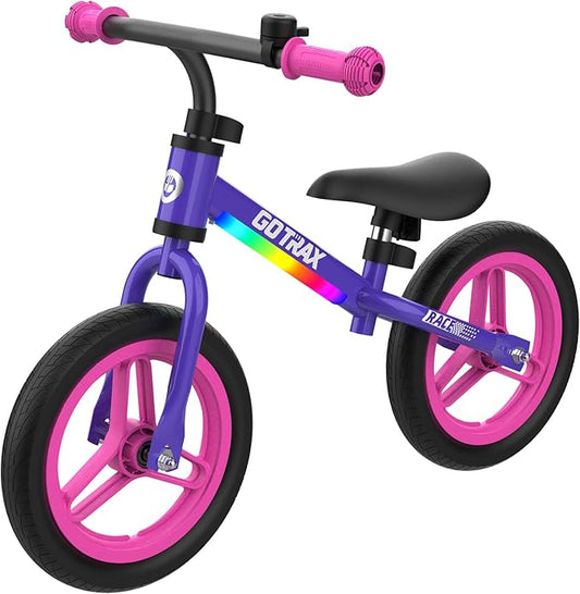 Gotrax KS12 Balance Bike for 2-5 Years Old, 12" Toddlers Bike with LED Light&Bell, Adjustable Soft Seat&Handlebar, Flat-Free Tires&Easy Assembly, Lightweight&No Pedal, Kids Toy Gift for Boys Girls