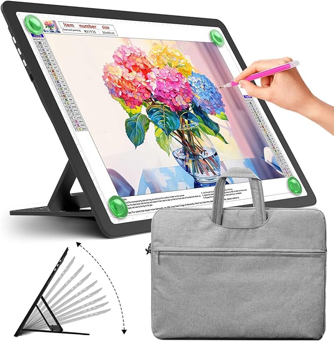 Zocelight Rechargeable A4 Light Pad with Built-in Stand & Bag,Super Bright Magnetic Light Box For Tracing,Wireless Diamond Art Light Board with Side Buttons, Light Table for Diamond Painting,Sketching