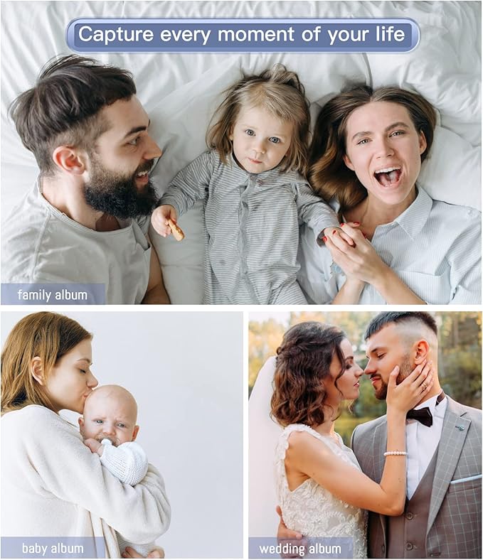 popotop Photo Album Self Adhesive with Picture Display Window,60 Pages DIY Scrapbooking Supplies Kit for 4x6 10x12 Picture,Linen Cover Memory Book for Baby Wedding, with Scraper and Metallic Pen