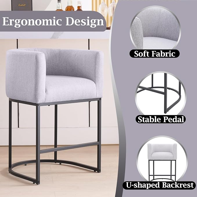 ClinQ 26" H Counter Height Bar Stools Set of 2, Modern Barrel Counter Stools - Image 3