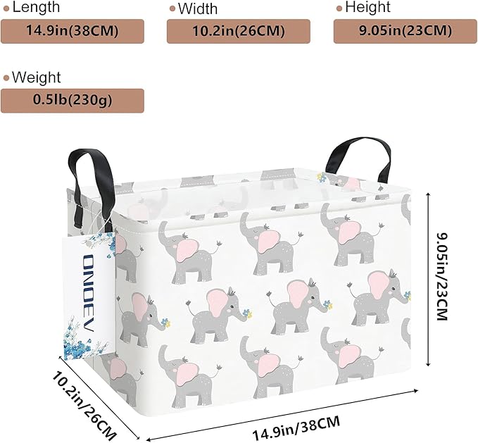 Rectangular Folding Laundry Basket,waterproof Canvas Basket,gift basket,Suitable for children's room,Office,Clothes,Toys Storage(Elephant calf)