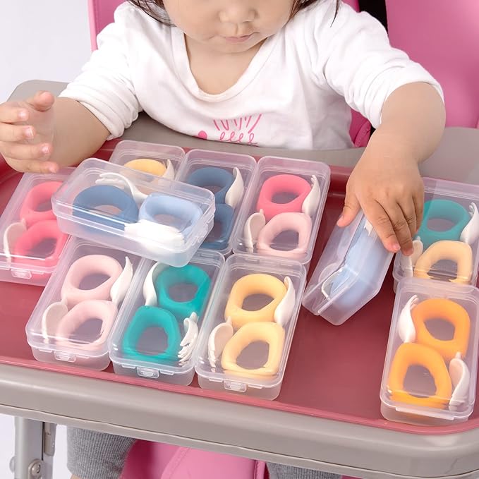 Baby Self Feeding Training Spoon and Fork Set with Travel Case, BPA-Free Cute Circle Toddler Training Utensils, Silicone/ABS Great Tableware Set Spoons Fork for Kids (Pink& Light Pink)