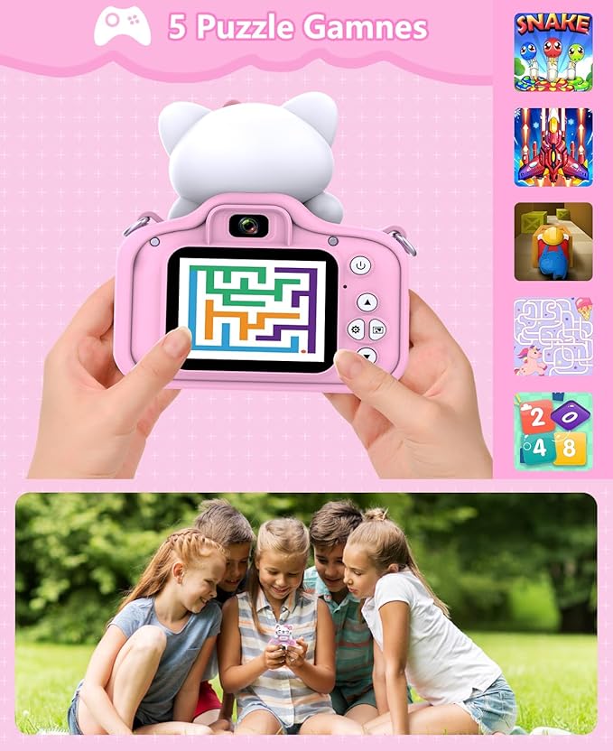 Video Kids Camcocrder, Kids Boys Digital Toddler Camera for 3 4 5 6 7 8 Years Old Birthday Gifts, 1080P Video Camera with Cute Protective Cover & 16GB TF Card, Pink