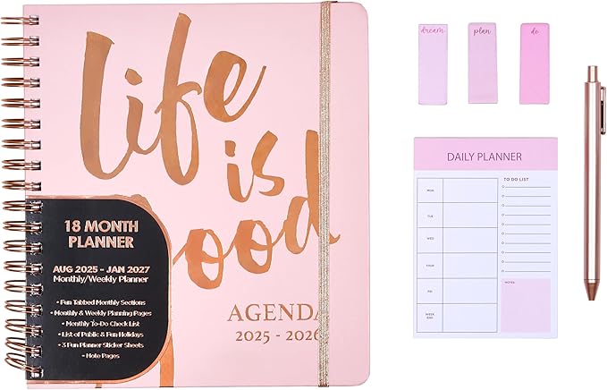 Votum August 2025 to January 2027 Large Back to School Academic Planner- Daily, Weekly & Monthly Organizer with Pens, Stickers, Sticky Notes, and a Sturdy Cover - Life is Good