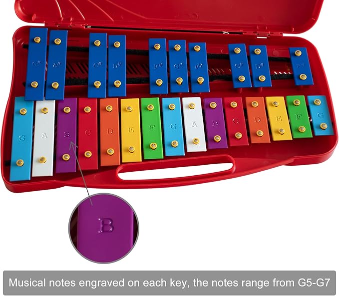MUSICUBE Professional Glockenspiel for Kids & Adults 25-Note Well-Tuned Xylophone for Baby Toddler Orff Percussion Instrument Educational Musical Toys for Boys Girls Aged 3+ Gift Choice (G5-G7)
