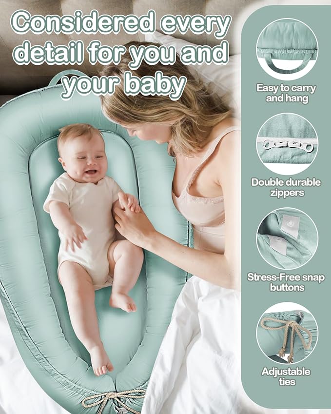 Baby Lounger - Infant Lounger for Newborn 0-24 Months, Pure Cotton Breathable Baby Nest Lounger Cover, Newborn Essentials for Baby Boys & Girls, Portable Baby Lounger for Home and Travel
