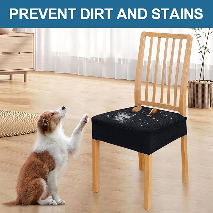 Smiry Waterproof Seat Covers for Dining Room Chairs Set of 4, Stretch Jacquard - Image 6
