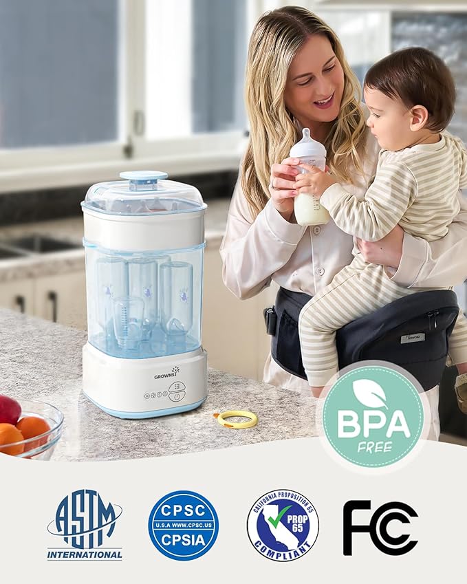 Bottle Sterilizer and Dryer, Compact Electric Steam Baby Bottle Sterilizer (Esterilizador de Biberones), Bottle Sanitizer for Baby Bottles, Pacifiers, Pump Parts Blue