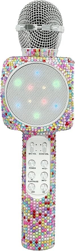 Sing-Along Bling Bluetooth Karaoke Microphone and Bluetooth Stereo Speaker All-in-One (Confetti Bling)