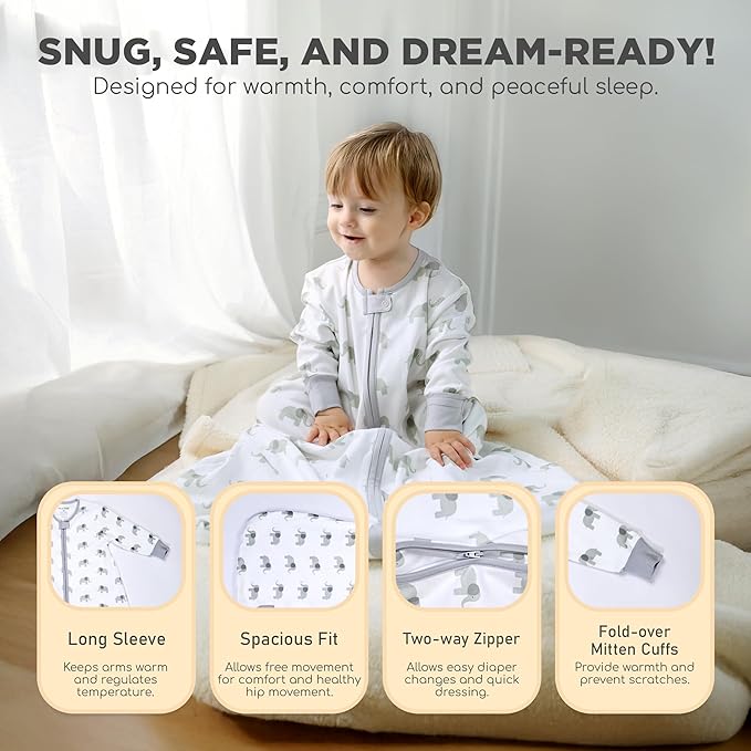 Mama Cheetah Baby Sleep Sack with Sleeves, 0.5 TOG Organic Cotton Wearable Blanket and Two-Way Zipper, Swaddle Transition Long Sleeve Sleeping Bag for Newborn Infant Toddler, 0-6 Months