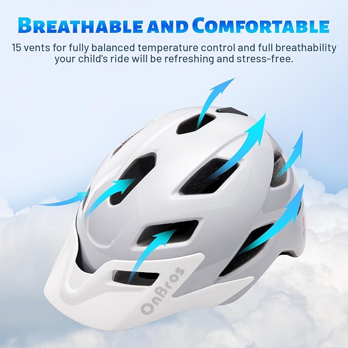 OnBros Kids Bike Helmet - Bike Helmets for 5-14 Boys or Girls with Visor, Children Bicycle Helmet for Skateboard Mountain Scooter Road Cycling, Lightweight and Adjustable 50-57CM