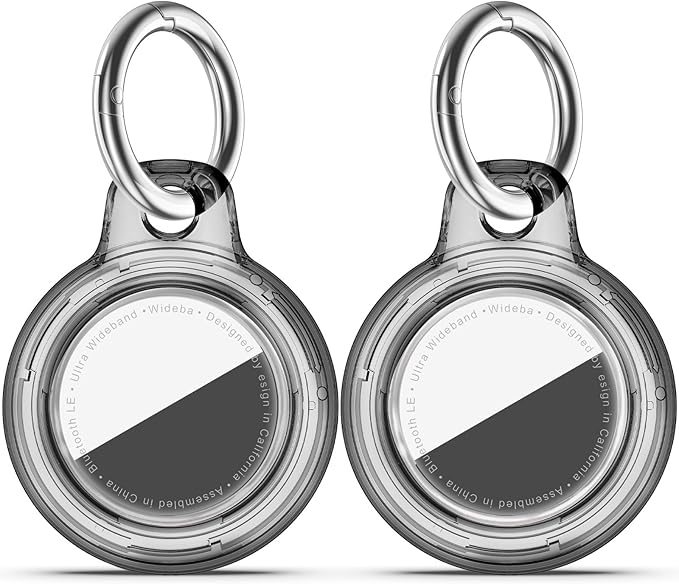 Upgrade Waterproof 2 Pack Airtags Holder with Apple Airtags Keychain, Hard PC Air Tag Case, Anti-Scratch & Shock Air tag Holder, Men's Women's Keyrings & Keychains-Clear Black+Clear Black