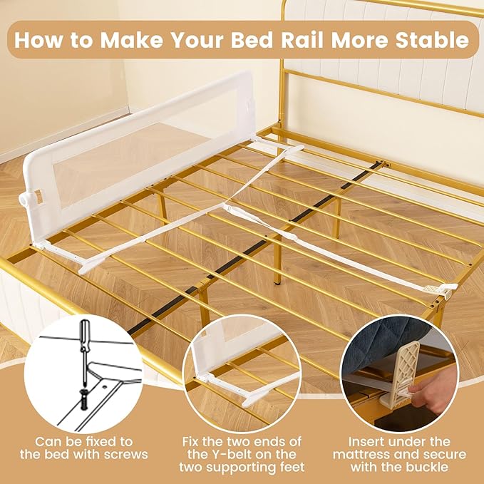 HONEY JOY 2 Pack Bed Rails for Toddlers, 60-Inch Extra Long, Foldable Portable Swing Down Safety Bed Guard Rail, Toddler Bed Rails for Crib, King Queen Full Twin Size Bed Mattress (White)