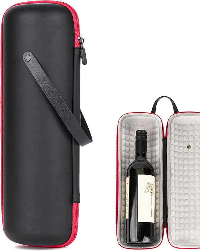 Single Wine Gift Tote Bag, Hard Shell Protector Bags Insulated Cooler Bag Champagne Bottle Gift Box Portable Wine Carrier for Travel, Picnic, Beach, BYOB Restaurant (Black)