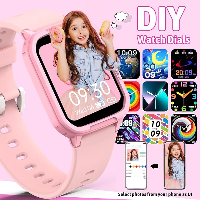 Smart Watch for Kids No Phone Needed, Tempered Glass Fitness Tracker Boy Teens with 19 Sport Modes, Pedometer, Sleep Monitor, Kids Watch Birthday Gifts Toy Gift for Girls Boys 6-16 (Pink)