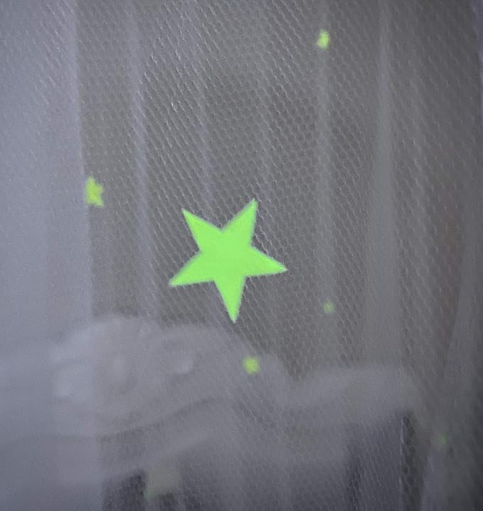 BCBYou Bed Canopy Mosquito Net with Fluorescent Stars Glow in Dark for Baby, Kids, and Adults, for Cover The Baby Crib, Kid Bed, Girls Bed Or Full Size Bed (White)
