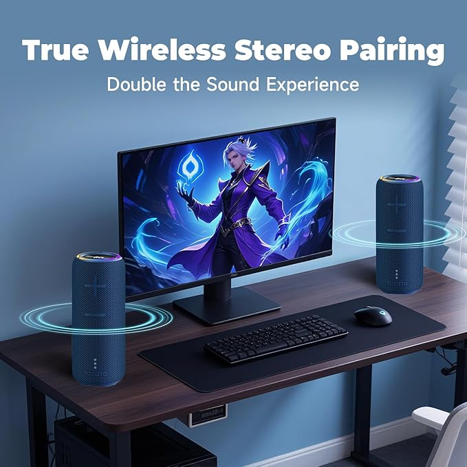 IPX7 Waterproof Bluetooth Speaker - 30W HD Sound, 8H Playtime, TWS Pairing, BT5.3, Portable for Pool/Beach/Shower, Blue Gift