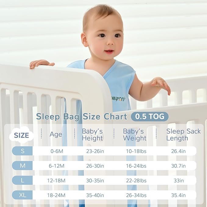 JELLYMONI Baby Sleep Sack 6-12 Months 100% Cotton Wearable Blanket, 0.5 TOG Soft Lightweight Toddler Sleeping Sack 3 Pack 2-Way Zipper Newborn Sleep Sacks