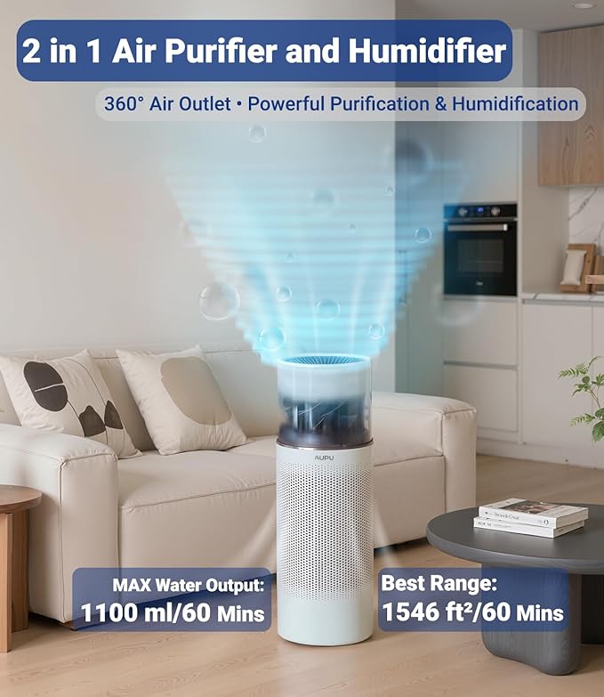 2 in 1 Air Purifier with Humidifier,Air Purifiers for Home Large Room,Humidifier and Air Purifier in one HEPA Purifier for Home Pets Remove Pet Odor Smoke Pollen Dust for Bedroom,Living Room,Office