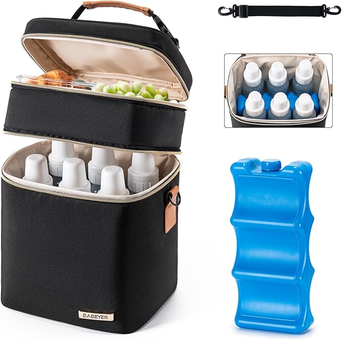 Breastmilk Cooler Bag with Ice Pack Fits 6 Baby Bottles Up to 9 Ounce