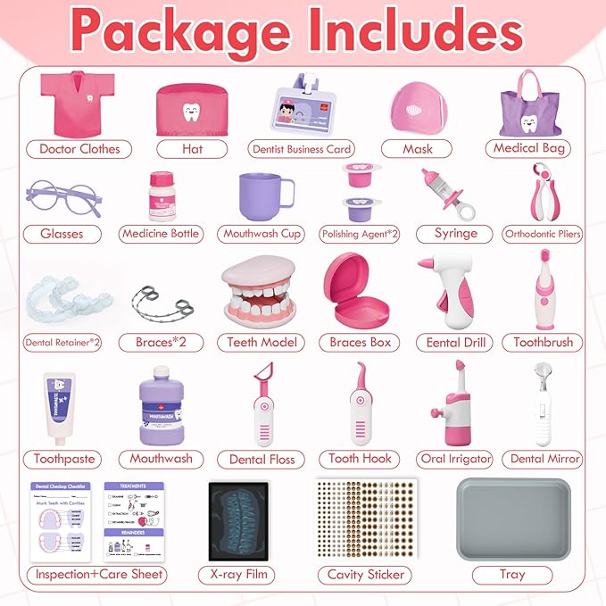 Lehoo Castle Doctor Kit for Toddlers 3-5 Girls, Kids Dentist Play Set, Toys for 3 4+ Year Old Girls, Pretend Play for Toddlers, Kids Doctor Playset, Medical Kits for Boys 3 4 5