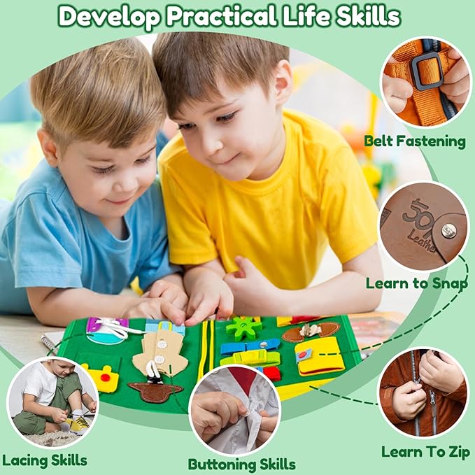 Qizfun Busy Board Book Montessori Toys for 1 2 3 4 Year Old, Boy Girl Birthday Gifts, Educational Sensory Learning Toys for Toddlers 1-3, Car Airplane Travel Activities Toys for Kids Ages 2-4 Year Old