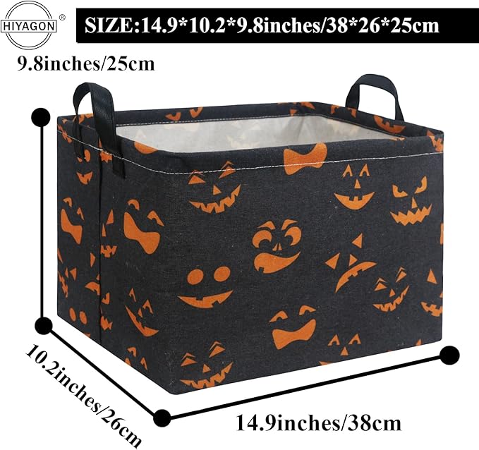 HIYAGON Rectangular Halloween Basket for Boys and Girls Kids Trick or Treat Pumpkin Basket for Halloween Parties Cute Storage Bin Organizer Box Room Decor(Black Pumpkin)