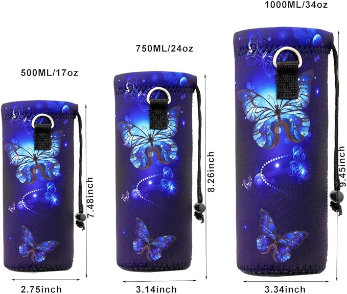 RICHEN Neoprene Water Bottle Carrier Bag with Adjustable Shoulder Strap,Insulated Water Bottle Cover for Stainless Steel/Glass/Plastic Bottles
