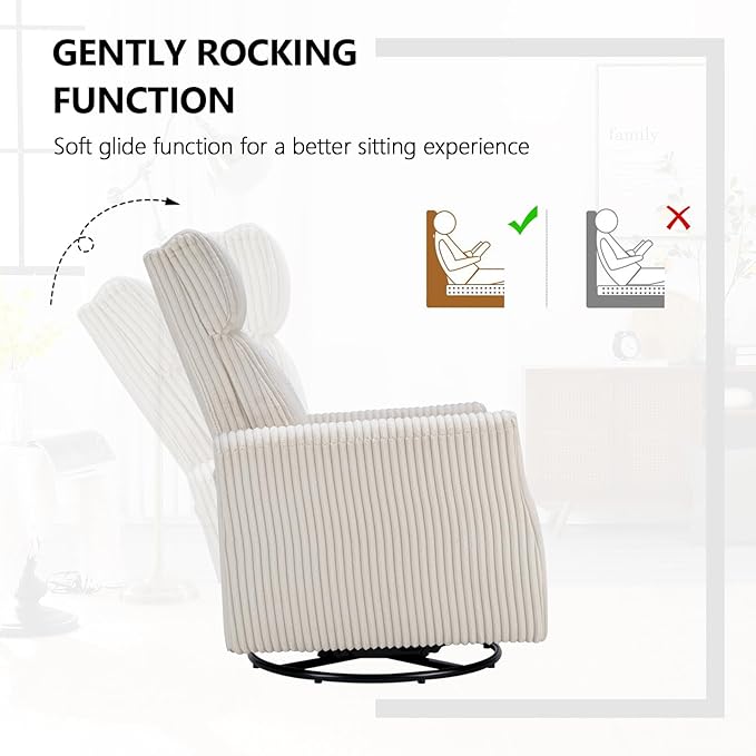 CANMOV Swivel Rocker Chair Set of 2, Swivel Accent Chair with High Back and Arms, Corduroy Glider Chair for Living Room Bedroom Nursery, Beige
