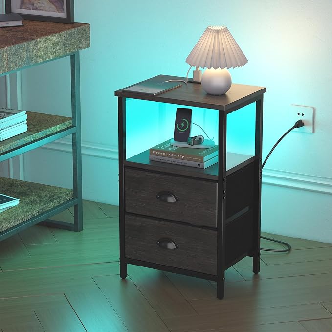 sthmec Nightstand with Charging Station, LED Night Stand Set of 2, Bedside - Image 4