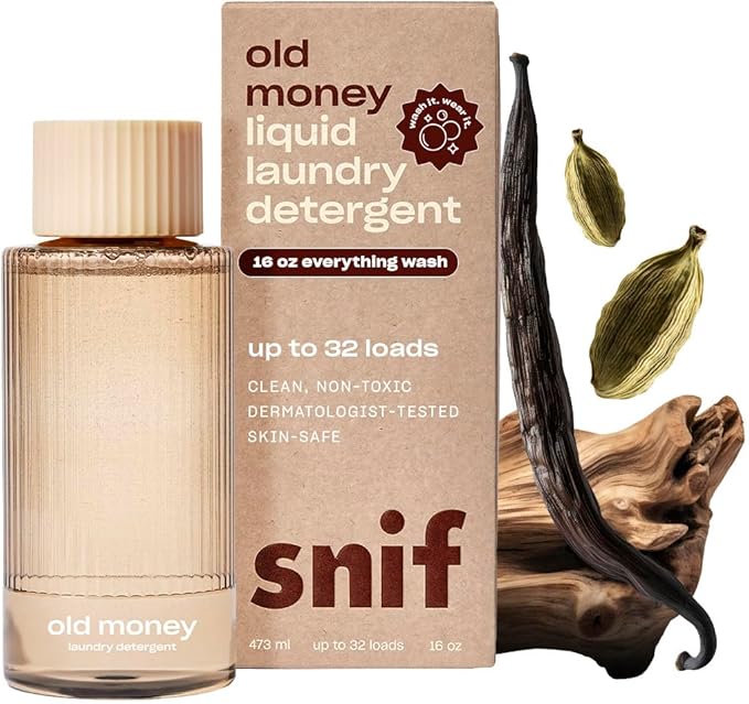 Snif Old Money Laundry Detergent, Rich and Cozy Scent, 32 Loads, Non-Irritating to Skin, Clean, Non-Toxic, Vegan, Cruelty Free, 16oz