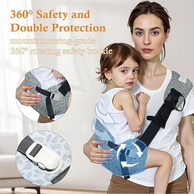 Baby Carrier Newborn to Toddler-Adjustable Baby Sling Carrier,Toddler Carrier for 25-60lbs,Comfortable Baby Sling for Hands-Free Carrying (Ash-Blue Leopard Print)