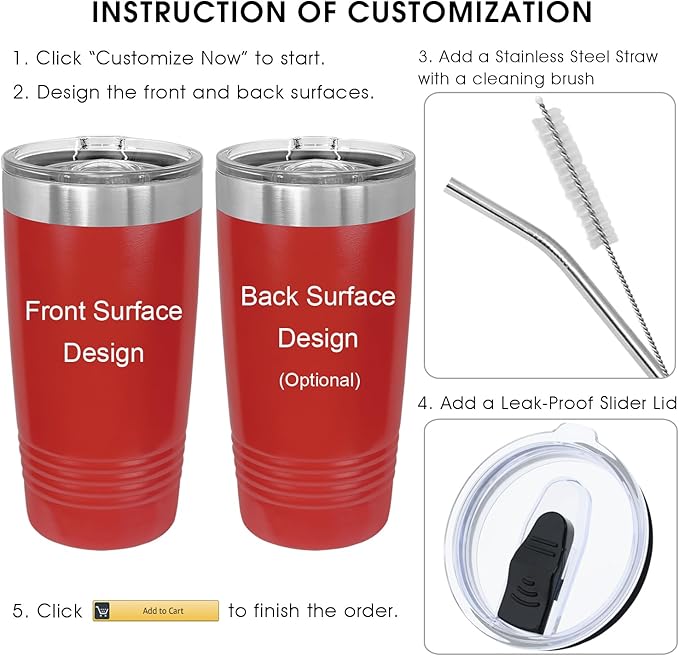 Personalized Tumbler for Women, Custom Coffee Travel Mug, Valentine's Day Gift, Mother’s Day Gift, Small Tumbler with Lid, Keep Drinks Cold and Hot, Engraved Name by iProductsUS (Red, 20oz)