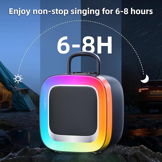 Kinglucky 2025 Upgrade Karaoke Machine, Portable Bluetooth Speaker with 2 Wireless Microphones for Adults & Kids with Lights, Karaoke for All Smartphones, Birthday, Family, Home Party or Gifts (Black)